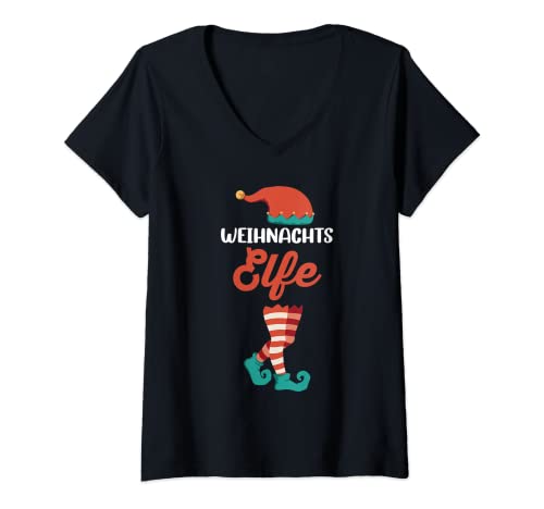 Damen Weinachten Weihnachtself Elfe Elf Elfen T-Shirt mit V-Ausschnitt von Weihnachtself Weihnachten Elfen Geschenk