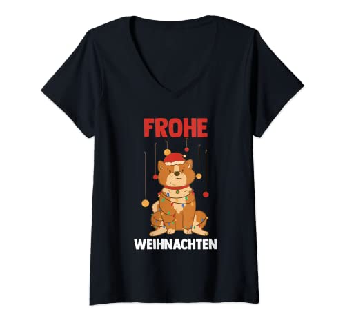 Damen Weihnachts Katze Kater Frohe Weihnachten T-Shirt mit V-Ausschnitt Damen Weihnachts Katze Kater Frohe Weihnachten T-Shirt mit V-Ausschnitt von Weihnachtsfest Frohe Weihnachten Geschenk