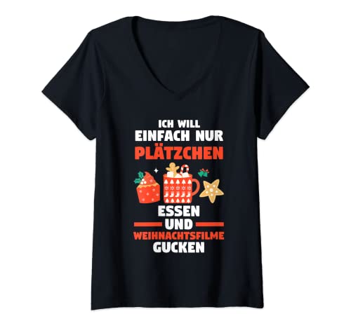 Damen Weihnachtsmann Plätzchen Weihnachtsfilme Weihnachten T-Shirt mit V-Ausschnitt Damen Weihnachtsmann Plätzchen Weihnachtsfilme Weihnachten T-Shirt mit V-Ausschnitt von Weihnachtsfest Weihnachten Geschenk