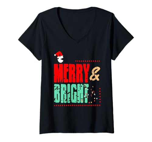Damen Frohe Fröhlich Retro Weihnachtslichter Witzig T-Shirt mit V-Ausschnitt Damen Frohe Fröhlich Retro Weihnachtslichter Witzig T-Shirt mit V-Ausschnitt von Weihnachtsfreude Stimmung Humorvolle Art
