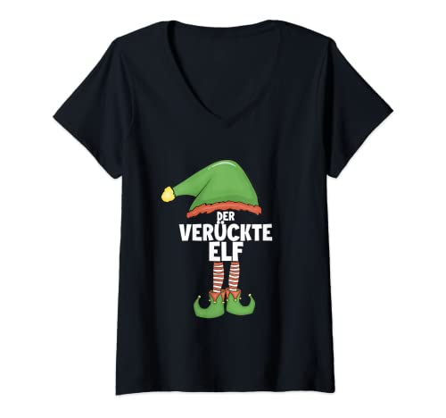 Damen Weihnachtsoutfit Familie Xmas Weihnachtsshirt Verrückte Elf T-Shirt mit V-Ausschnitt Damen Weihnachtsoutfit Familie Xmas Weihnachtsshirt Verrückte Elf T-Shirt mit V-Ausschnitt von Weihnachtsgeschenk Weihnachts Outfit Tshirt Elf