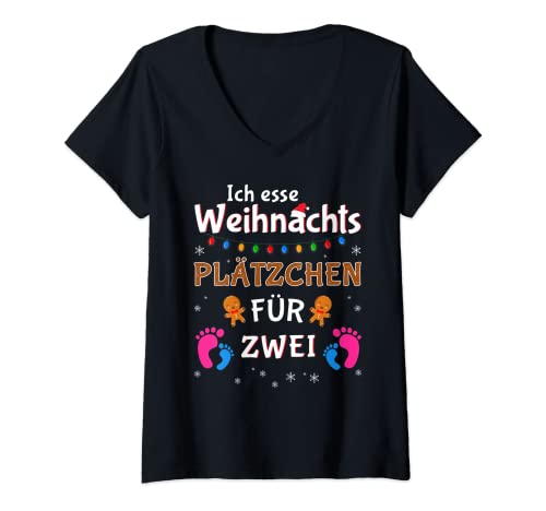 Damen Lustiger Schwangerschaft Spruch Weihnachten Schwanger T-Shirt mit V-Ausschnitt Damen Lustiger Schwangerschaft Spruch Weihnachten Schwanger T-Shirt mit V-Ausschnitt von Weihnachtsgeschenke Schwangerschaft verkünden