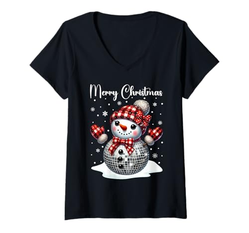 Damen Cooles Weihnachtsoutfit Party Outfit Schneeman Discokugel T-Shirt mit V-Ausschnitt Damen Cooles Weihnachtsoutfit Party Outfit Schneeman Discokugel T-Shirt mit V-Ausschnitt von Weihnachtsgeschenke & Weihnachtspullover