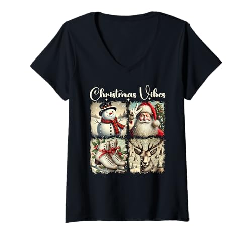 Damen Cooles Weihnachtsoutfit Weihnachtspullover Damen Herren T-Shirt mit V-Ausschnitt von Weihnachtsgeschenke & Weihnachtspullover