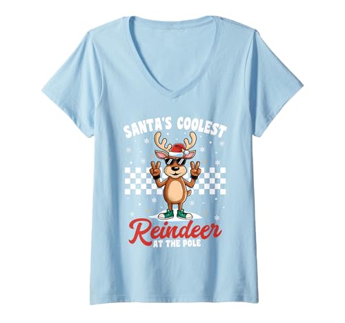 Damen Rentier Weihnachtsoutfit Cooles Rentier Weihnachts Pyjama T-Shirt mit V-Ausschnitt Damen Rentier Weihnachtsoutfit Cooles Rentier Weihnachts Pyjama T-Shirt mit V-Ausschnitt von Weihnachtsgeschenke & Weihnachtspullover