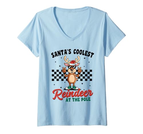 Damen Rentier Weihnachtsoutfit Cooles Rentier Weihnachts Pyjama T-Shirt mit V-Ausschnitt Damen Rentier Weihnachtsoutfit Cooles Rentier Weihnachts Pyjama T-Shirt mit V-Ausschnitt von Weihnachtsgeschenke & Weihnachtspullover