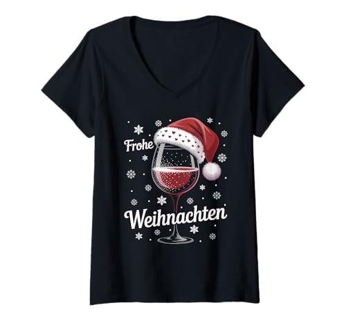 Damen Weihnachtsfeier Outfit Weihnachtspullover Damen Weinglas T-Shirt mit V-Ausschnitt von Weihnachtsgeschenke & Weihnachtspullover