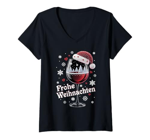 Damen Weihnachtsfeier Outfit Weihnachtspullover Damen Weinglas T-Shirt mit V-Ausschnitt von Weihnachtsgeschenke & Weihnachtspullover