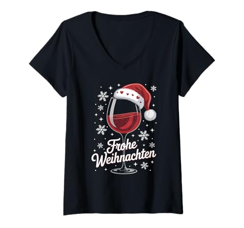 Damen Weihnachtsfeier Outfit Weihnachtspullover Damen Weinglas T-Shirt mit V-Ausschnitt von Weihnachtsgeschenke & Weihnachtspullover