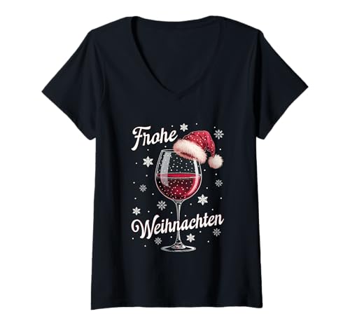 Damen Weihnachtsfeier Outfit Weihnachtspullover Damen Weinglas T-Shirt mit V-Ausschnitt von Weihnachtsgeschenke & Weihnachtspullover