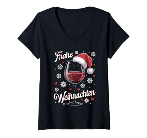 Damen Weihnachtsfeier Outfit Weihnachtspullover Damen Weinglas T-Shirt mit V-Ausschnitt von Weihnachtsgeschenke & Weihnachtspullover