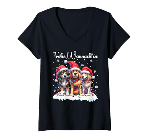 Damen Weihnachtsoutfit Frohe Waunachten Weihnachts Pyjama Hunde T-Shirt mit V-Ausschnitt Damen Weihnachtsoutfit Frohe Waunachten Weihnachts Pyjama Hunde T-Shirt mit V-Ausschnitt von Weihnachtsgeschenke & Weihnachtspullover