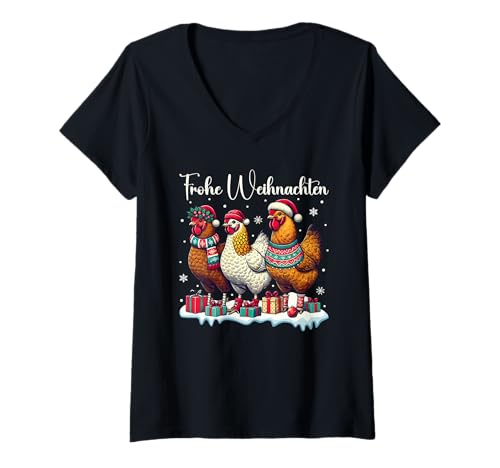 Damen Weihnachtsoutfit Hühner Hahn Hennen Weihnachts Pyjama Huhn T-Shirt mit V-Ausschnitt Damen Weihnachtsoutfit Hühner Hahn Hennen Weihnachts Pyjama Huhn T-Shirt mit V-Ausschnitt von Weihnachtsgeschenke & Weihnachtspullover