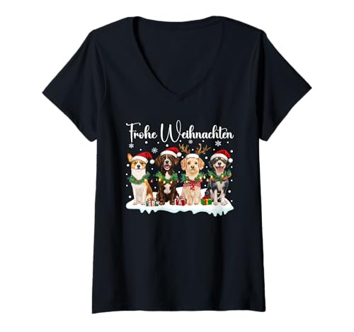 Damen Weihnachtsoutfit Hunde Hund Weihnachts Pyjama Hunde T-Shirt mit V-Ausschnitt Damen Weihnachtsoutfit Hunde Hund Weihnachts Pyjama Hunde T-Shirt mit V-Ausschnitt von Weihnachtsgeschenke & Weihnachtspullover