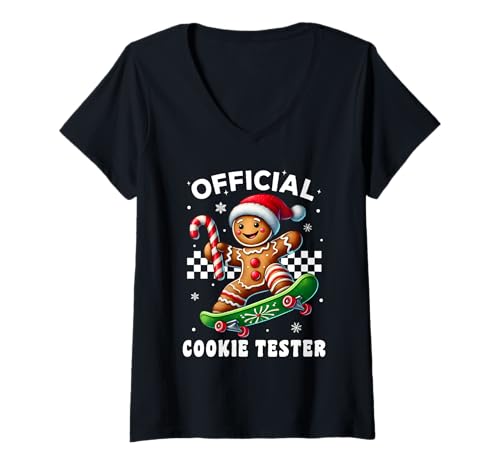Damen Weihnachtsoutfit Lebkuchen Keks Skateboard Weihnachtskeks T-Shirt mit V-Ausschnitt Damen Weihnachtsoutfit Lebkuchen Keks Skateboard Weihnachtskeks T-Shirt mit V-Ausschnitt von Weihnachtsgeschenke & Weihnachtspullover