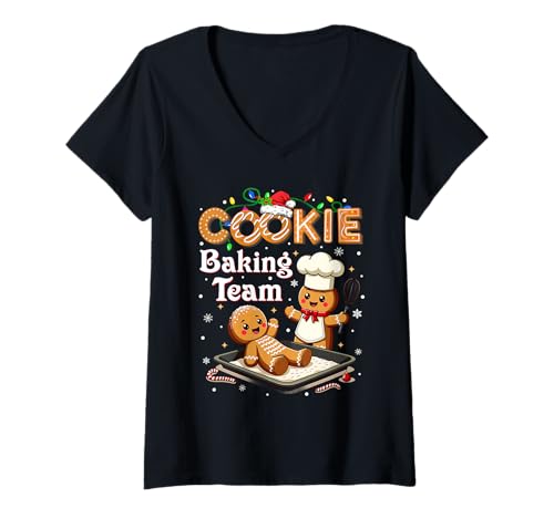 Damen Weihnachtsoutfit Lebkuchen Keks Weihnachtskekse Backen T-Shirt mit V-Ausschnitt Damen Weihnachtsoutfit Lebkuchen Keks Weihnachtskekse Backen T-Shirt mit V-Ausschnitt von Weihnachtsgeschenke & Weihnachtspullover