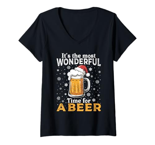 Damen Weihnachtsoutfit Weihnachtspullover Damen Herren Bierglas T-Shirt mit V-Ausschnitt von Weihnachtsgeschenke & Weihnachtspullover