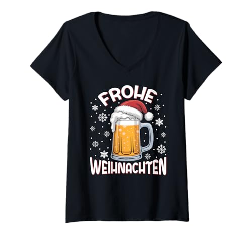 Damen Weihnachtsoutfit Weihnachtspullover Damen Herren Bierglas T-Shirt mit V-Ausschnitt von Weihnachtsgeschenke & Weihnachtspullover