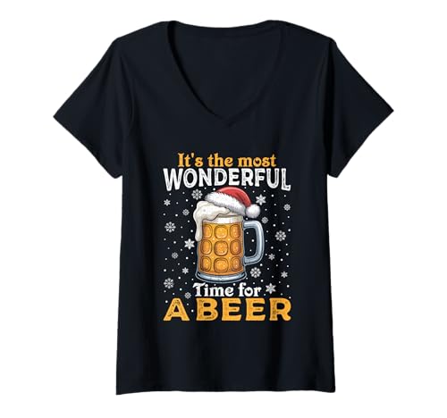 Damen Weihnachtsoutfit Weihnachtspullover Damen Herren Bierglas T-Shirt mit V-Ausschnitt von Weihnachtsgeschenke & Weihnachtspullover