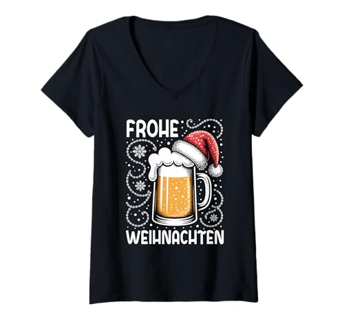 Damen Weihnachtsoutfit Weihnachtspullover Damen Herren Bierglas T-Shirt mit V-Ausschnitt von Weihnachtsgeschenke & Weihnachtspullover