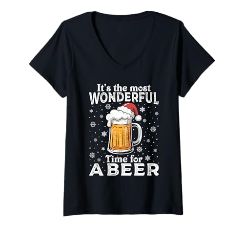 Damen Weihnachtsoutfit Weihnachtspullover Damen Herren Bierglas T-Shirt mit V-Ausschnitt von Weihnachtsgeschenke & Weihnachtspullover