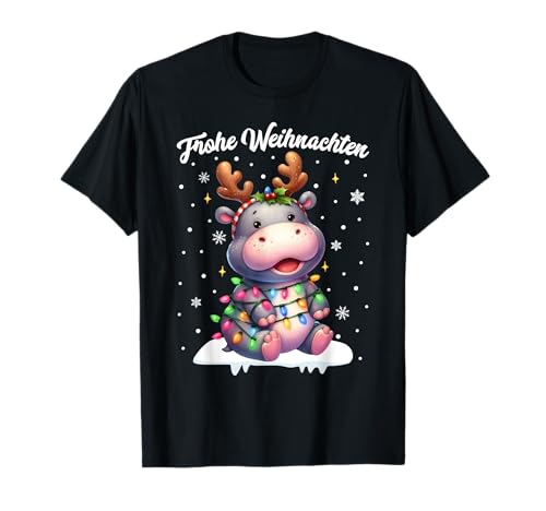 Weihnachtsgeschenke & Weihnachtspullover - Unisex Erwachsene und Kinder - T-Shirt - Schwarz - Klein - Cartoon Nilpferd Weihnachtspullover Weihnachtst-Shirt von Weihnachtsgeschenke & Weihnachtspullover