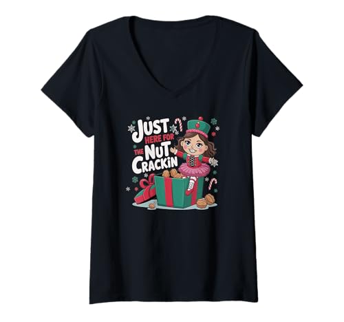Damen Lustige Nuss Weihnachten T-Shirt mit V-Ausschnitt Damen Lustige Nuss Weihnachten T-Shirt mit V-Ausschnitt von Weihnachtshütte schenken Boutiquen