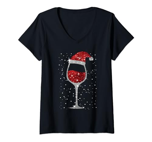 Weihnachten Mit Weinglas Rotwein Liebhaber Damen Weihnachts T-Shirt mit V-Ausschnitt Weihnachten Mit Weinglas Rotwein Liebhaber Damen Weihnachts T-Shirt mit V-Ausschnitt von Weihnachtskleidung Weihnachtsoutfit Weinliebhaber