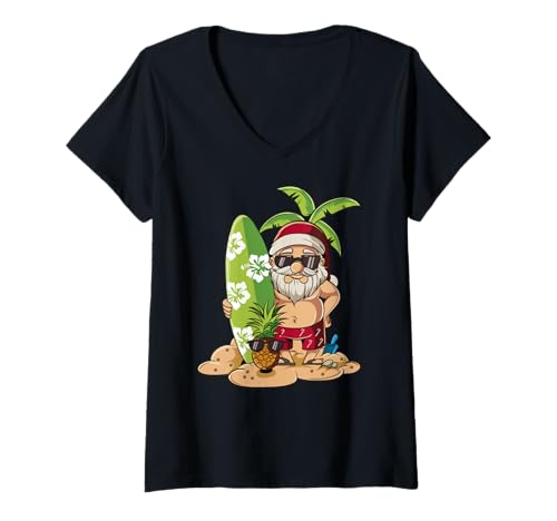 Damen Weihnachtsmann Comic Weihnachten Am Strand T-Shirt mit V-Ausschnitt Damen Weihnachtsmann Comic Weihnachten Am Strand T-Shirt mit V-Ausschnitt von Weihnachtsmann Comic Weihnachten Am Strand