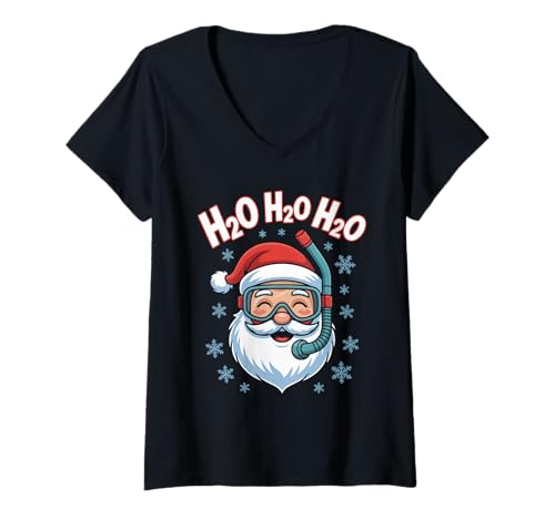 Damen H2H2O Weihnachtsmann Tauchen Humor T-Shirt mit V-Ausschnitt Damen H2H2O Weihnachtsmann Tauchen Humor T-Shirt mit V-Ausschnitt von Weihnachtsmann Tauchen Retro Spaß