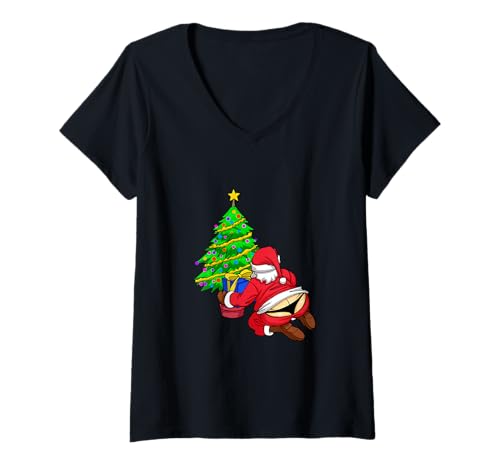 Damen Lustiger Weihnachtsmann in Unterhose Geschenkidee Erwachsene T-Shirt mit V-Ausschnitt Damen Lustiger Weihnachtsmann in Unterhose Geschenkidee Erwachsene T-Shirt mit V-Ausschnitt von Weihnachtsmann-Weihnachtskleid