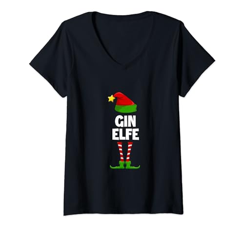 Damen Gin Elf Partnerlook Familien Elfen Outfit Xmas Weihnachts T-Shirt mit V-Ausschnitt Damen Gin Elf Partnerlook Familien Elfen Outfit Xmas Weihnachts T-Shirt mit V-Ausschnitt von Weihnachtsoutfit Merry Christmas Frohe Weihnachten