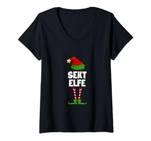 Damen Sekt Elfe Partnerlook Familien Elfen Outfit Xmas Weihnachts T-Shirt mit V-Ausschnitt Damen Sekt Elfe Partnerlook Familien Elfen Outfit Xmas Weihnachts T-Shirt mit V-Ausschnitt von Weihnachtsoutfit Merry Christmas Frohe Weihnachten