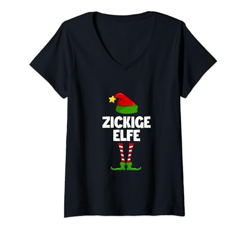 Damen Zickige Elfe Partnerlook Elfen Familien Outfit Weihnachts T-Shirt mit V-Ausschnitt Damen Zickige Elfe Partnerlook Elfen Familien Outfit Weihnachts T-Shirt mit V-Ausschnitt von Weihnachtsoutfit Merry Christmas Frohe Weihnachten