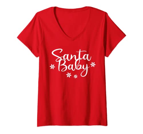 Damen Santa Baby Weihnachtsoutfit Damen Mädchen Kinder Weihnachten T-Shirt mit V-Ausschnitt Damen Santa Baby Weihnachtsoutfit Damen Mädchen Kinder Weihnachten T-Shirt mit V-Ausschnitt von Weihnachtsoutfit Santa Baby Frauen Weihnachtsfrau