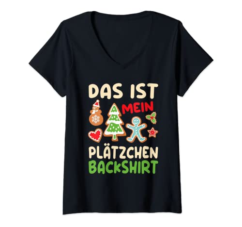 Damen Das ist mein Plätzchen Backshirt Kekse backen Weihnachten T-Shirt mit V-Ausschnitt Damen Das ist mein Plätzchen Backshirt Kekse backen Weihnachten T-Shirt mit V-Ausschnitt von Weihnachtsoutfit backen Weihnachtsshirt lustig