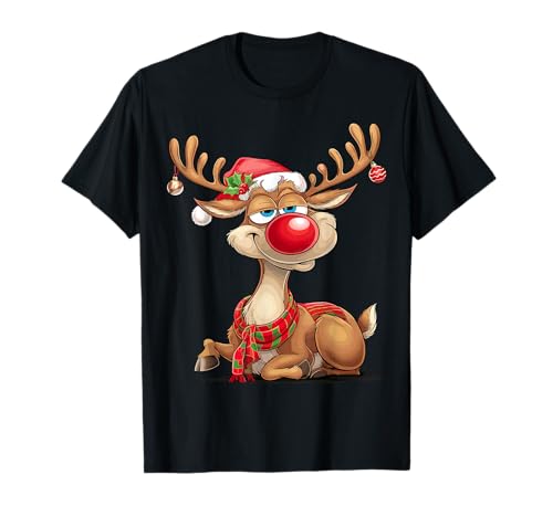 Weihnachtsshirt Rentier Rudolf Lustiges Fun Shirt - Kinder Unisex-Erwachsene Unisex-Kinder - Schwarz - S - Cartoon - Klassisch - Rundhals - Winter - Pull-On - Kurze Ärmel - 1 Count von Weihnachtsshirt Rentier Rudolf Lustiges Fun Shirt