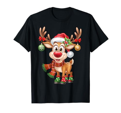 Weihnachtsshirt Rentier Rudolf Lustiges Fun Shirt - Unisex Erwachsene und Kinder - Schwarz - S - Kurzarm - T-Shirt - Cartoon - Weihnachten von Weihnachtsshirt Rentier Rudolf Lustiges Fun Shirt