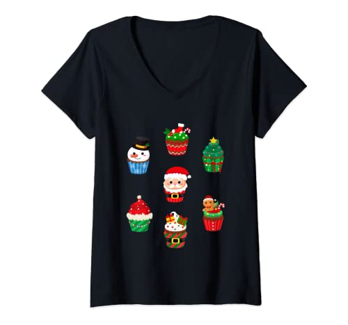 Damen Weihnachtsoutfit Familie Schneemann Lebkuchen Weihnachten T-Shirt mit V-Ausschnitt Damen Weihnachtsoutfit Familie Schneemann Lebkuchen Weihnachten T-Shirt mit V-Ausschnitt von Weihnachtsshirt Süßer Nikolaus Deko Familienoutfit