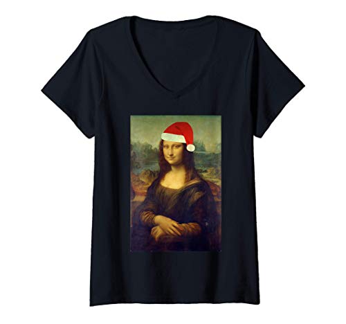 Damen Mona Lisa Weihnachtspullover Ugly Christmas Sweater T-Shirt mit V-Ausschnitt Damen Mona Lisa Weihnachtspullover Ugly Christmas Sweater T-Shirt mit V-Ausschnitt von Weihnachtsshirt Weihnachtsoutfit Weihnachten Style