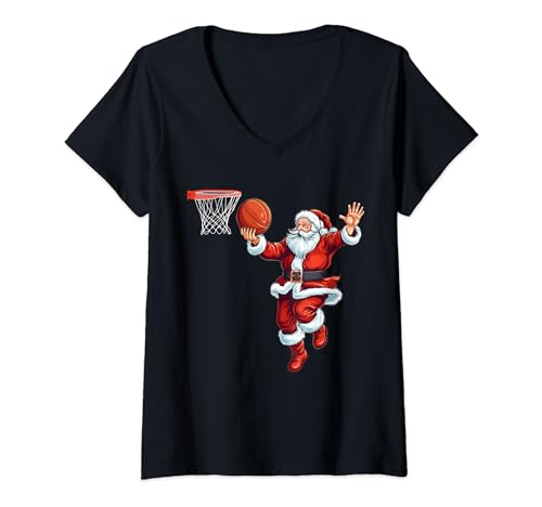 Weihnachts Jungs Männer Outfit Santa Basketball Weihnachten T-Shirt mit V-Ausschnitt von Weihnachtsshirts Santa Basketball Christmas Outfit