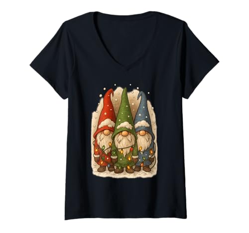 Damen Weihnachtswichtel Weihnachten Schnee Weihnachtsgnome T-Shirt mit V-Ausschnitt Damen Weihnachtswichtel Weihnachten Schnee Weihnachtsgnome T-Shirt mit V-Ausschnitt von Weihnachtswichtel Geschenke - Wichtel Geschenk