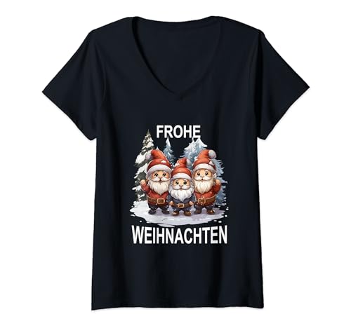 Christmas Damen Herren Familie Frohe Weihnachten T-Shirt mit V-Ausschnitt von Weihnachtszwerge Xmas 3 Zwerge Weihnachtsshirt