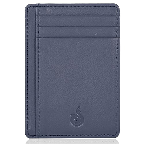 Léder Geldbörse Herren & Damen RFID Slim Wallet Men & Women klein mit Dünn Kreditkarteninhaber Credit Card Holder Wallet (Black Carbon) (Navy Pebble) von Weiko