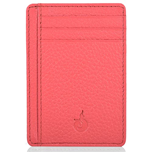 Léder Geldbörse Herren & Damen RFID Slim Wallet Men & Women klein mit Dünn Kreditkarteninhaber Credit Card Holder Wallet (Black Carbon) (Rose Pebble) von Weiko