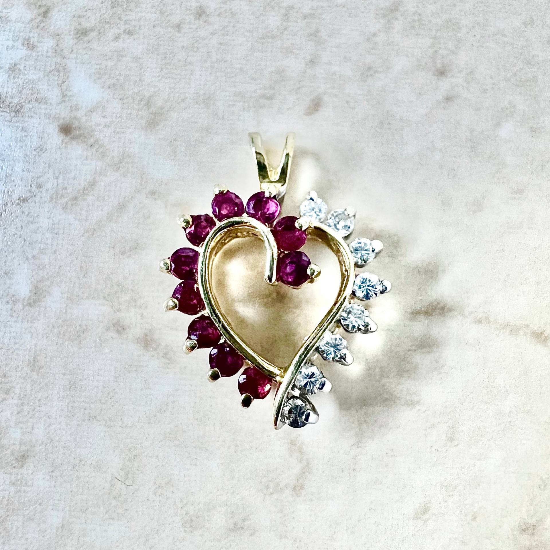 14K Diamant & Natürlicher Rubin Herz Anhänger Halskette - Gelbgold Juli Birthstone Geschenk von WeilJewelry