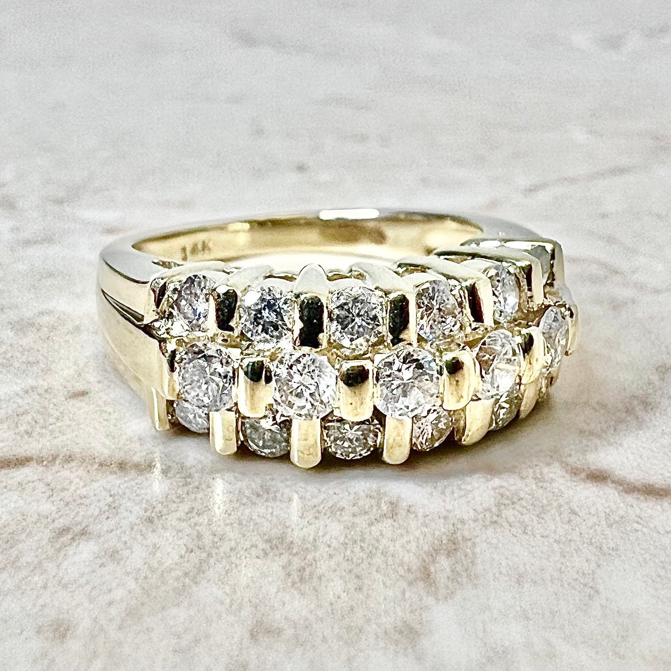 14K Dreireihiger Diamant Bandring - Gelbgold Eternity Ring Ehering Brautschmuck Jubiläumsring Bestes Geschenk Für Sie von WeilJewelry