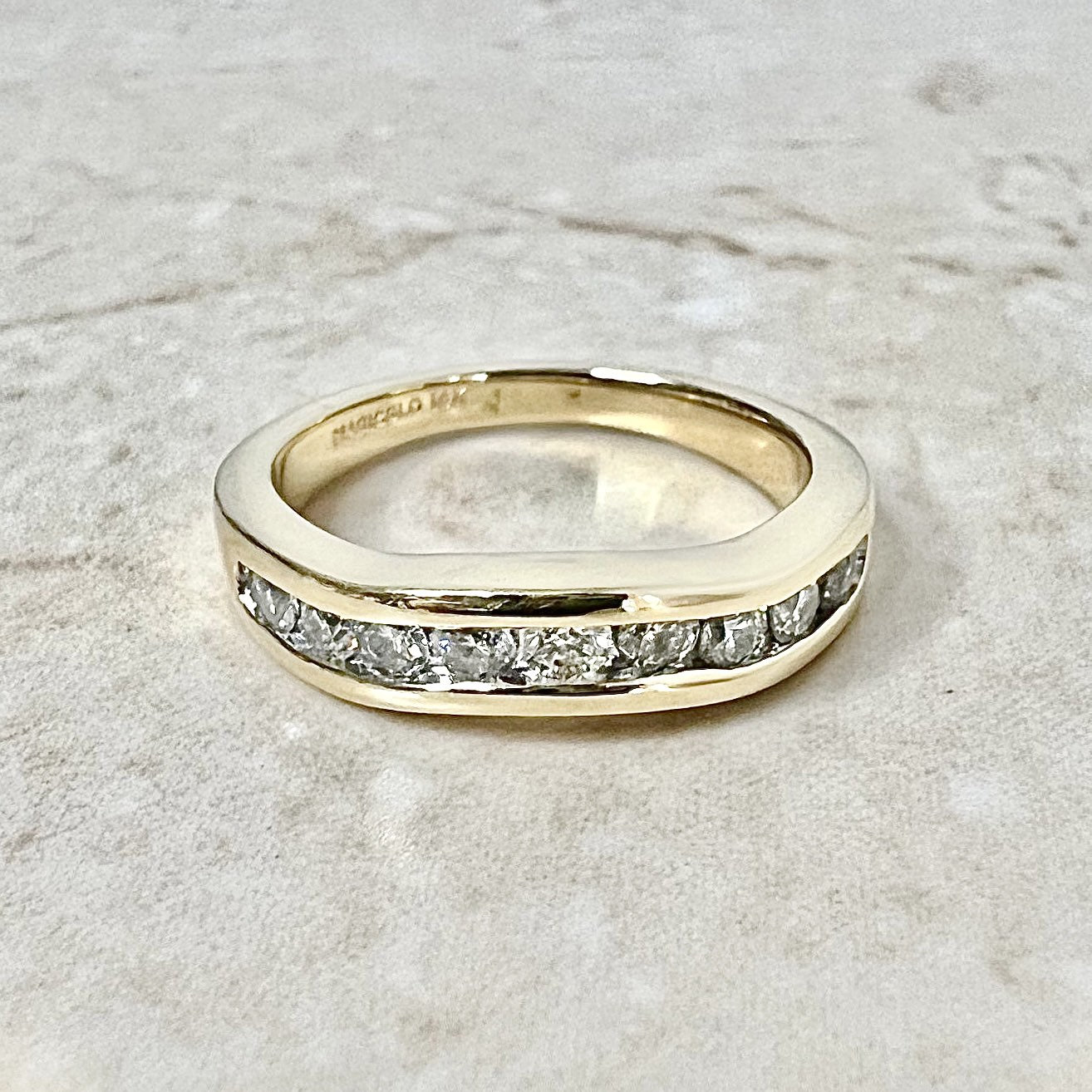 14K Vintage Gewellter Diamant Bandring - Massiver Gelbgold Jubiläumsring Ehering Halbes Eternity Band Halber Ring von WeilJewelry