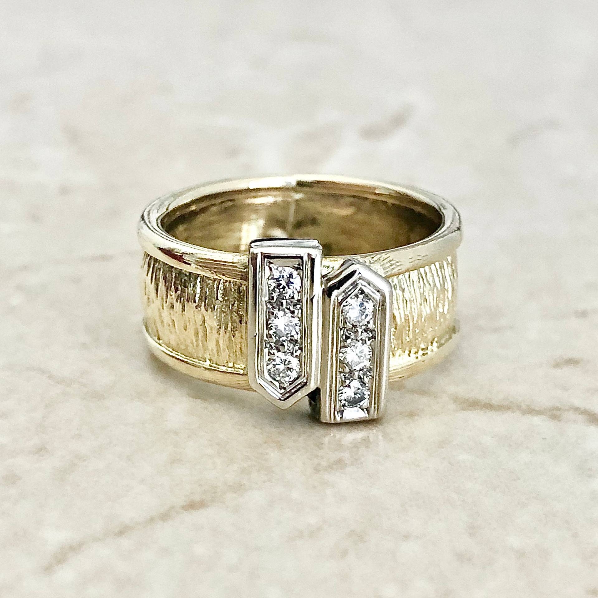 18K Vintage Diamant Ring - Zweifarbiger Gold Bandring Ehering Jubiläumsring Alltagsring Geschenke Für Sie von WeilJewelry