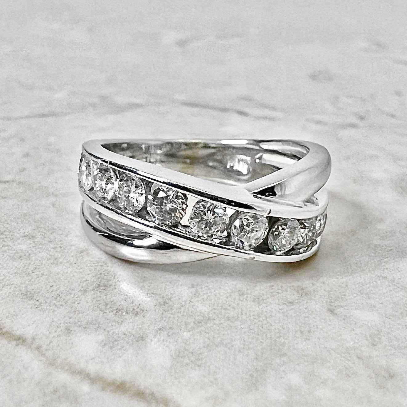 Vintage 14K Diamant Halb Eternity Band - Weißgold Ring Crossover Bandring Ehering von WeilJewelry